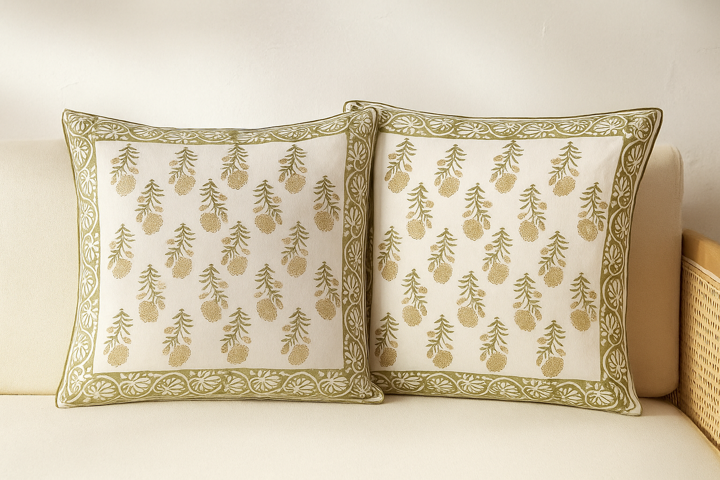 Olive Pine Blossom Cushion Cover