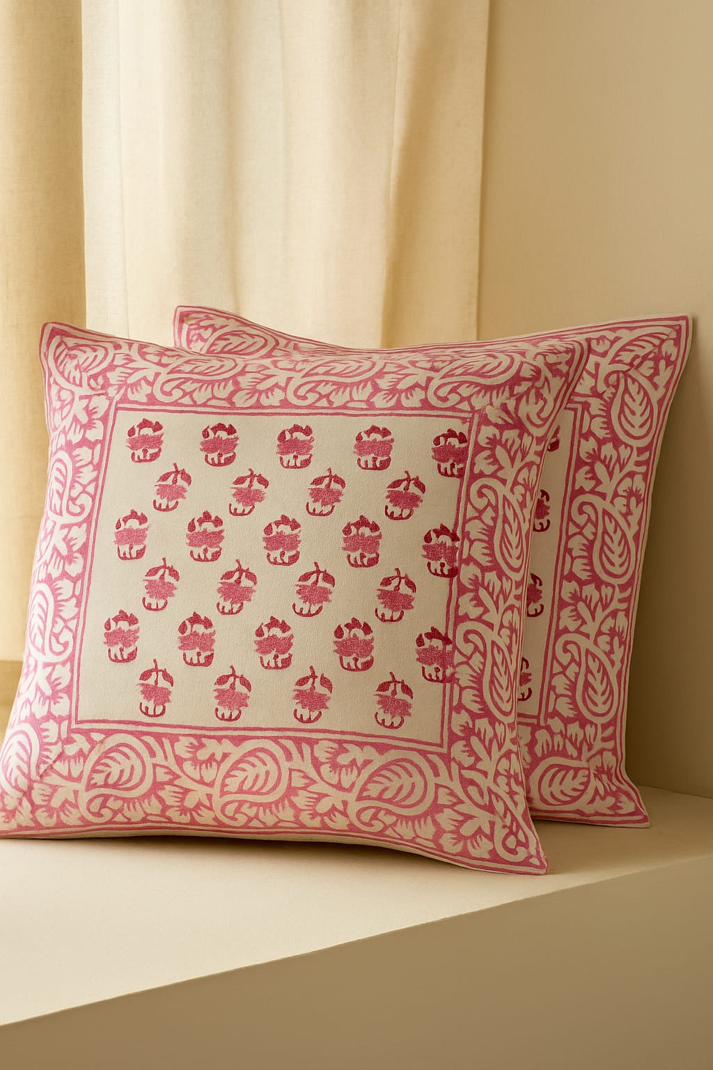 Pink Mughal Buti Cushion Cover