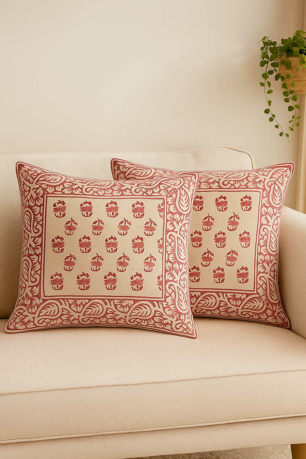 Pink Mughal Buti Cushion Cover