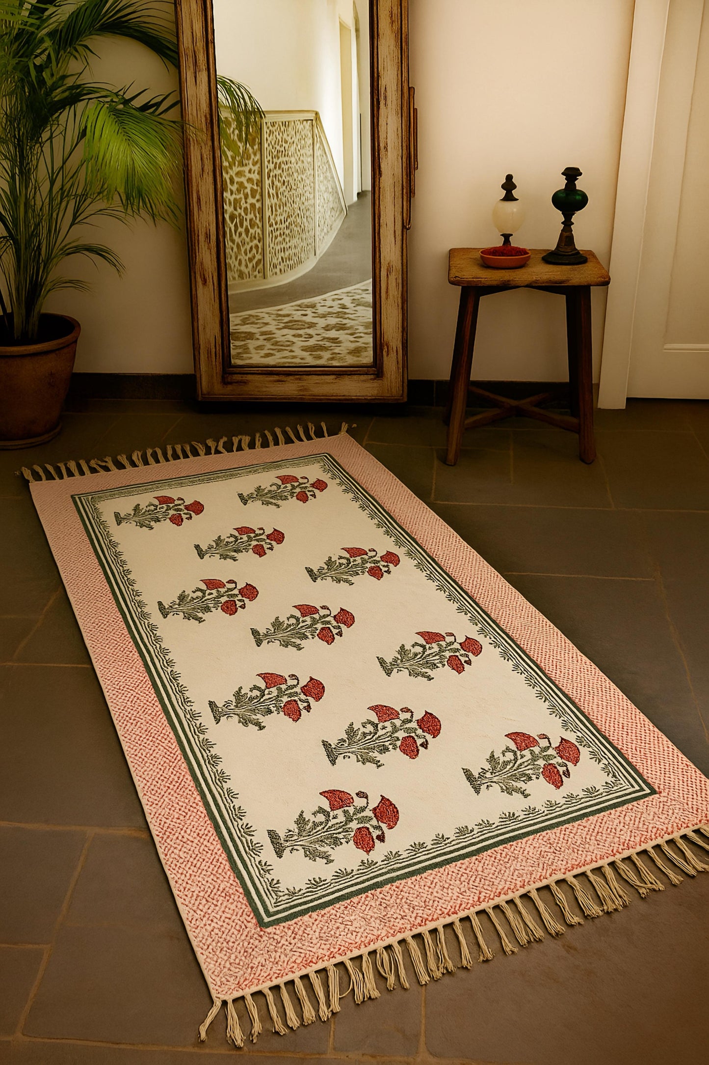 Red Mughal Flower Rug