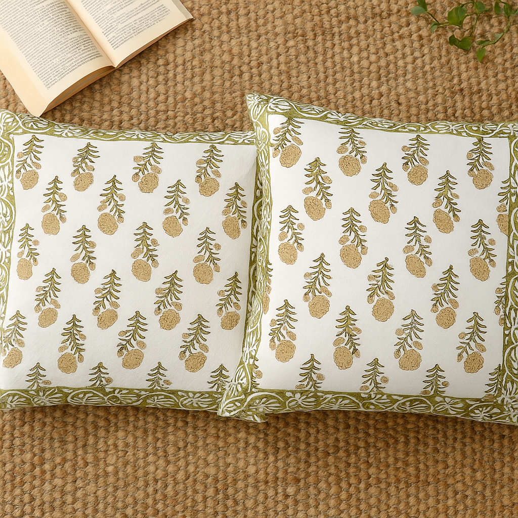 Olive Pine Blossom Cushion Cover
