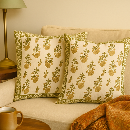 Olive Pine Blossom Cushion Cover