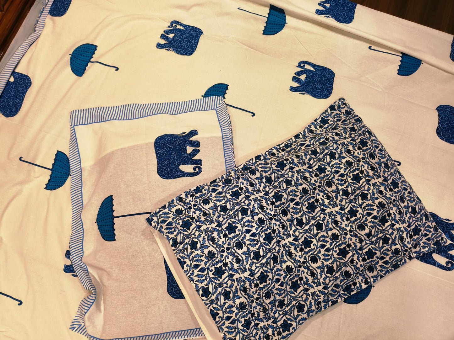 Blue Elephant & Umbrella Bedsheet Set